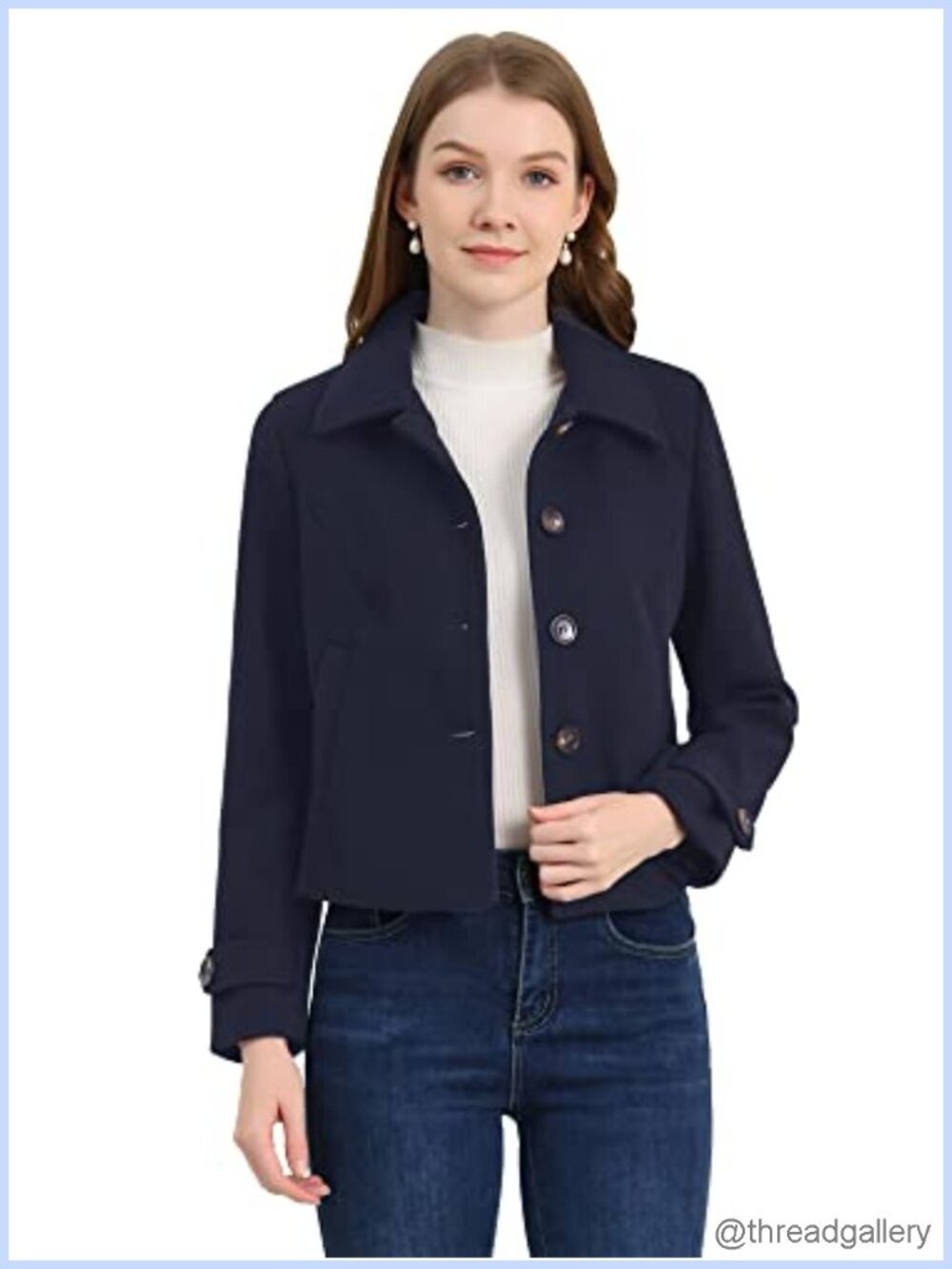 Crop Pea Coat Turn Down Single Breasted Winter Outerwear